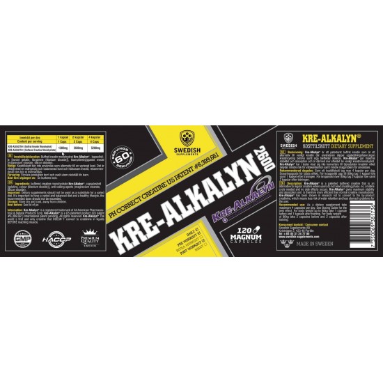 Kre Alkalyn Magnum 2600mg 120caps Swedish Supplements 