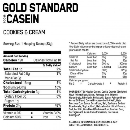 Gold Standard 100% Casein Cookies & Cream 896gr Optimum Nutrition 